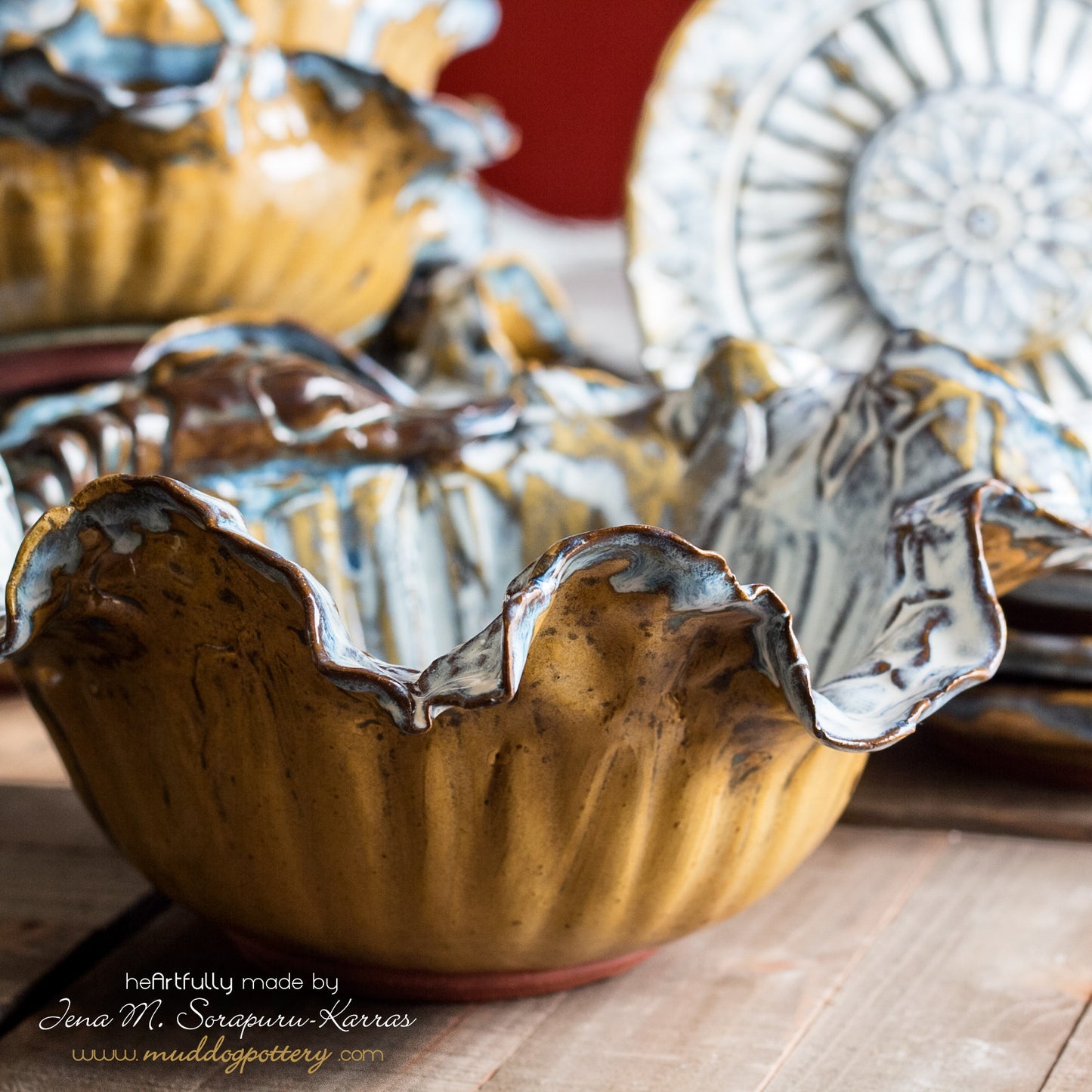 The Blue Crawfish (Krevis Blé) with Gold Accents Large Serving Bowl